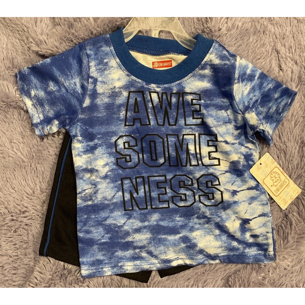 Toddler Boys " Awesomeness"  Blue Tie Dye‎ Shorts Outfit